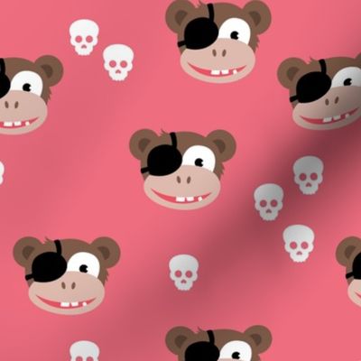 Little pirate sailor monkey kids design with skulls pink
