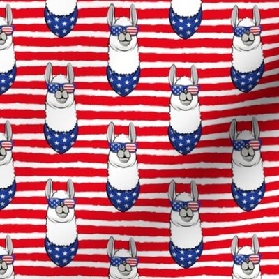 llamas with patriotic glasses (red stripes)