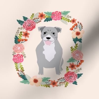 8 inch pitbull grey floral wreath flowers dog breed fabric 