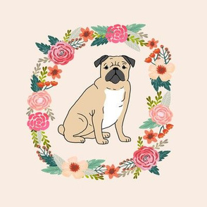 8 inch pug floral wreath flowers dog breed fabric 