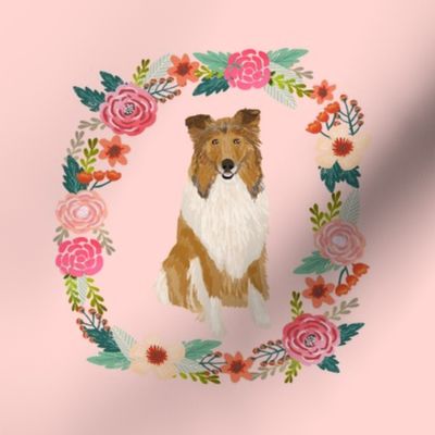 8 inch rough collie floral wreath flowers dog breed fabric 