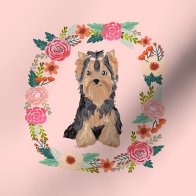 8 inch yorkie floral wreath flowers dog breed fabric yorkshire terrier