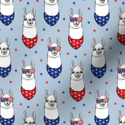 patriotic llamas on blue 2 with stars