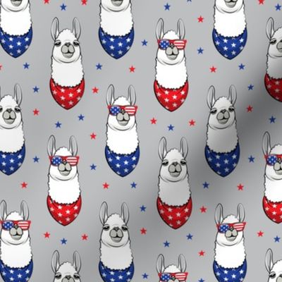 patriotic llamas on grey with stars