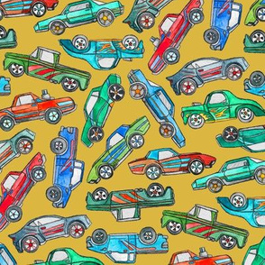 Toy Car Pile Up on Mustard Yellow - large