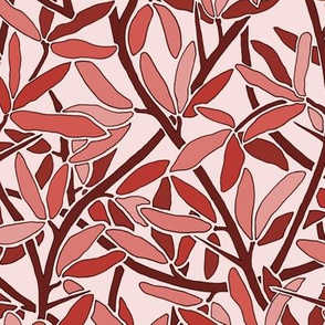 Weaving Branches and Leaves in Red Tone Monochrome