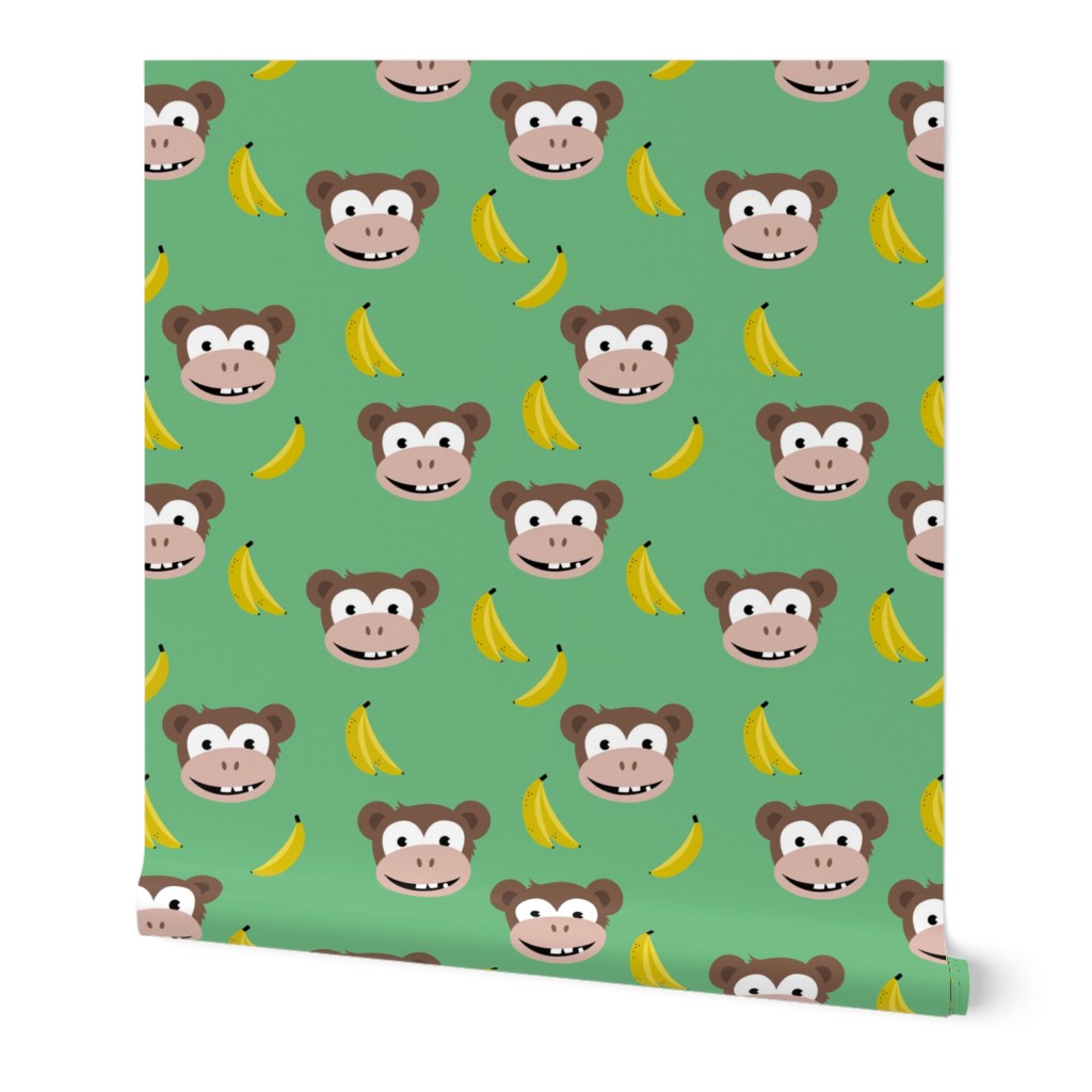 Cute little banana monkey fun fruit kids design green