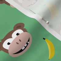 Cute little banana monkey fun fruit kids design green