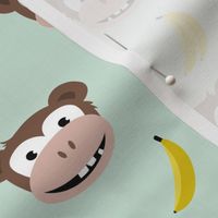 Cute little banana monkey fun fruit kids design mint