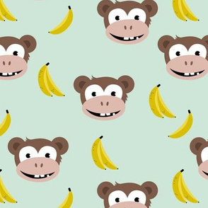 Cute little banana monkey fun fruit kids design mint