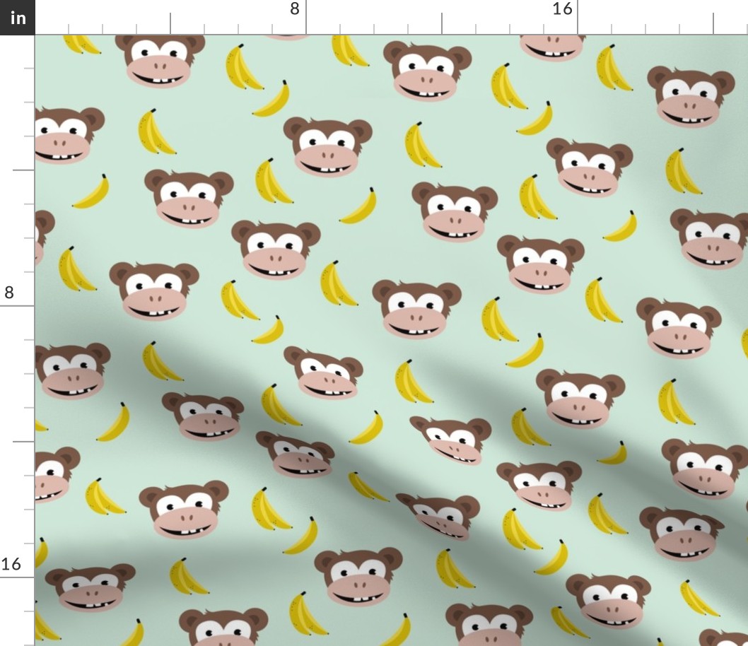 Cute little banana monkey fun fruit kids design mint