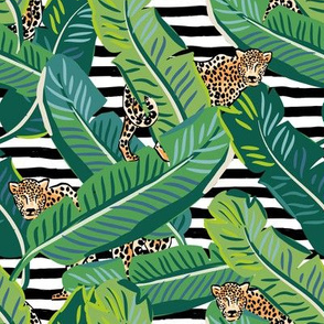 8" Cheetah & Tropical Leaves - Black and White Stripes