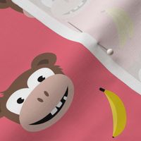 Cute little banana monkey fun fruit kids design pink