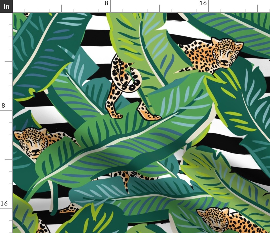 21" Cheetah & Tropical Leaves - Black and White Stripes
