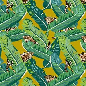 4" Cheetah & Tropical Leaves - Mustard