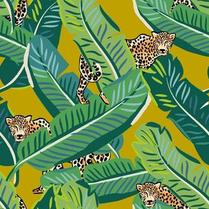 8" Cheetah & Tropical Leaves - Mustard