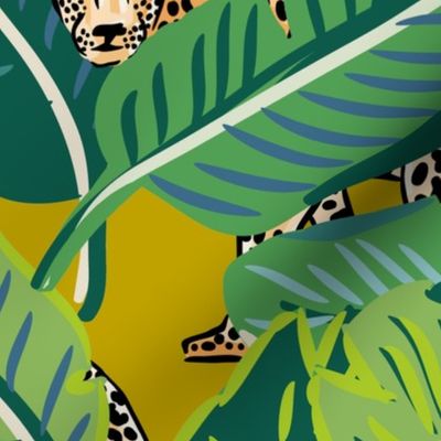 21" Cheetah & Tropical Leaves - Mustard