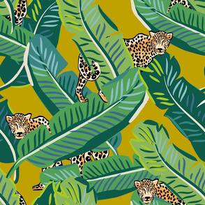 21" Cheetah & Tropical Leaves - Mustard
