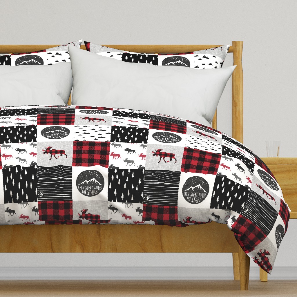 Let's Sleep under the Stars & Moose  patchwork quilt top || buffalo plaid C18BS