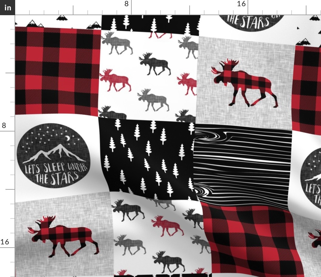 Let's Sleep under the Stars & Moose  patchwork quilt top || buffalo plaid C18BS