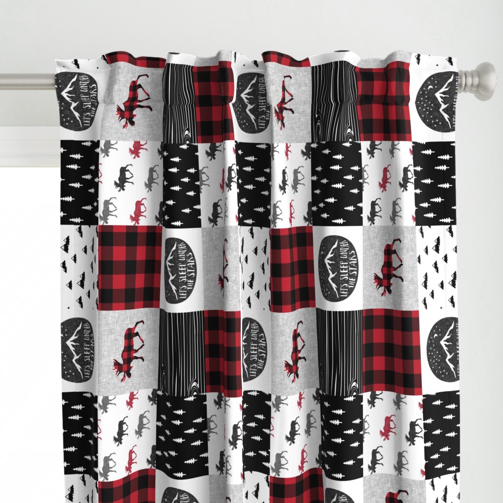 Let's Sleep under the Stars & Moose  patchwork quilt top || buffalo plaid C18BS (90)