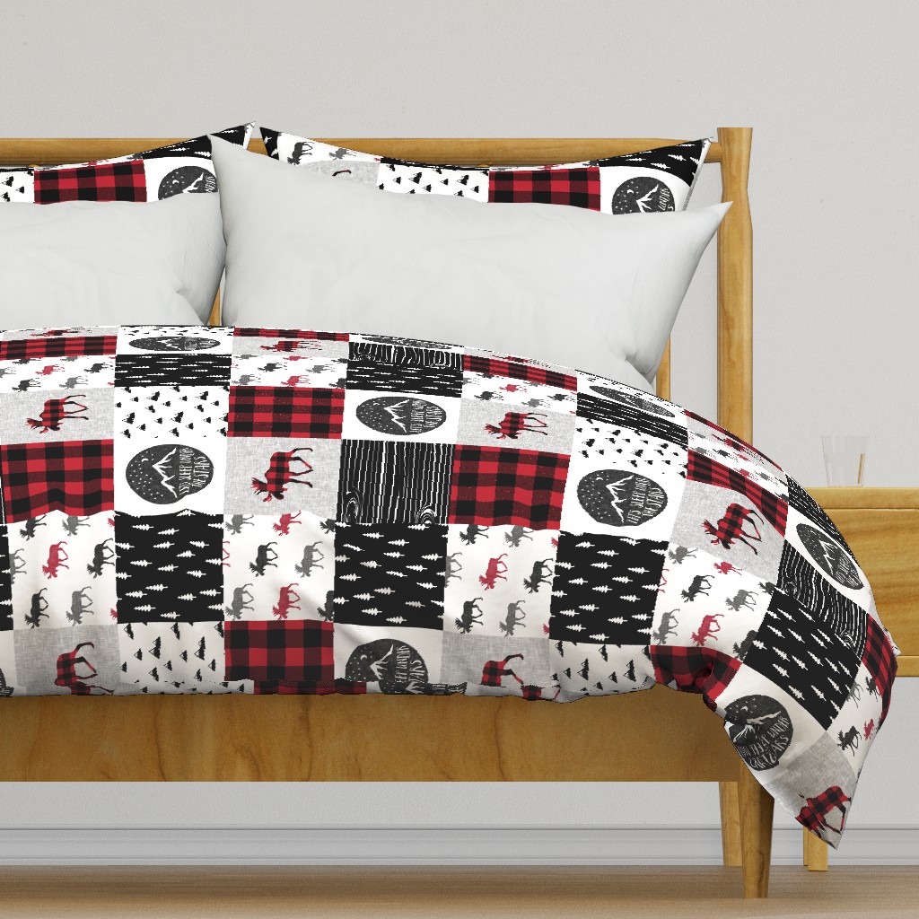 Let's Sleep under the Stars & Moose  patchwork quilt top || buffalo plaid C18BS (90)