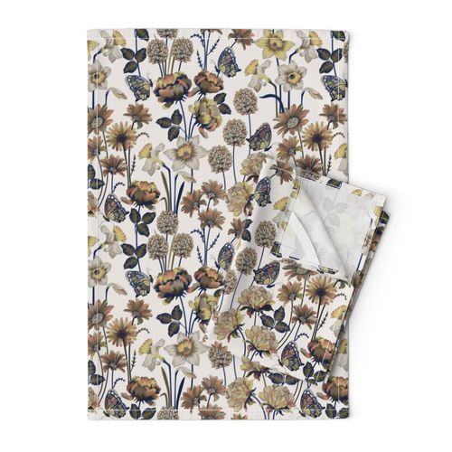 Spring Flowers Yellow Gray and Navy