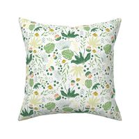 Dark Green Tropical Florals on White