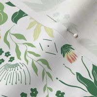 Dark Green Tropical Florals on White