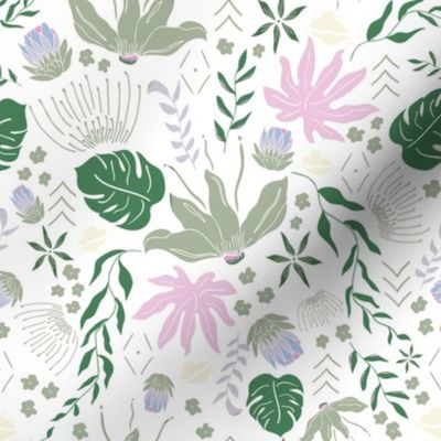 Pastel Tropical Floral on White