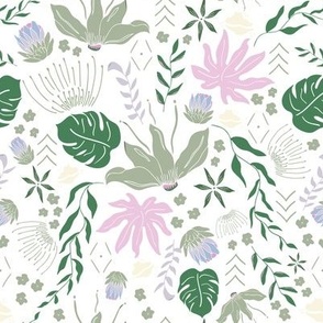 Pastel Tropical Floral on White