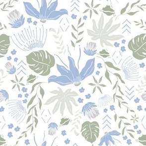 Pastel Blue Tropical Florals