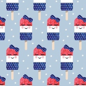 red white and blue popsicles - happy face - on blue 2
