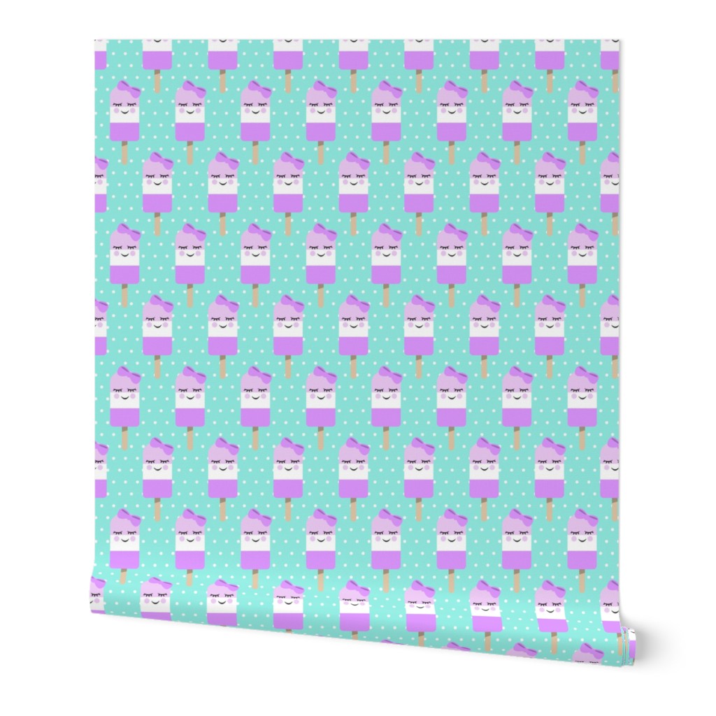 Cute Popsicles - purple on aqua polka dots