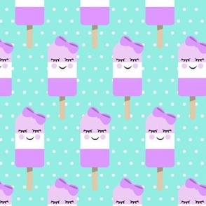 Cute Popsicles - purple on aqua polka dots