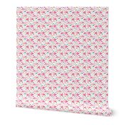 Flamingo Love - watercolor pattern with rainbow hearts - white, tiny