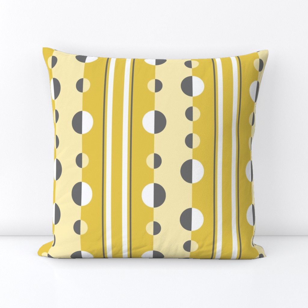 modern geometric circles and stripes in mustard yellow and gray