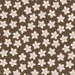 small tan flowers on brown, cottagecore, cottage core, ditsy