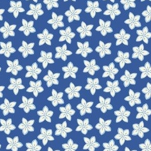 Small cream flowers on blue, cottagecore, cottage core, ditsy