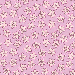 Small cream and dark pink flowers on a pink background, cottagecore, cottage core, ditsy