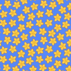 Small yellow flowers on bright blue, cottagecore, cottage core, ditsy