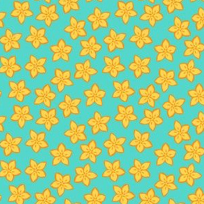 Small floral print of yellow flowers on turquoise, cottagecore, cottage core, ditsy, colorful