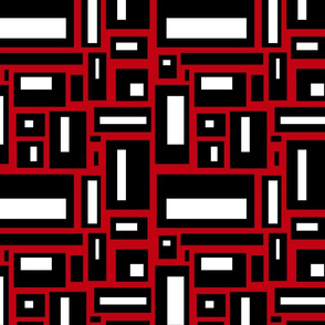 Geometric rectangles in black and white on red background