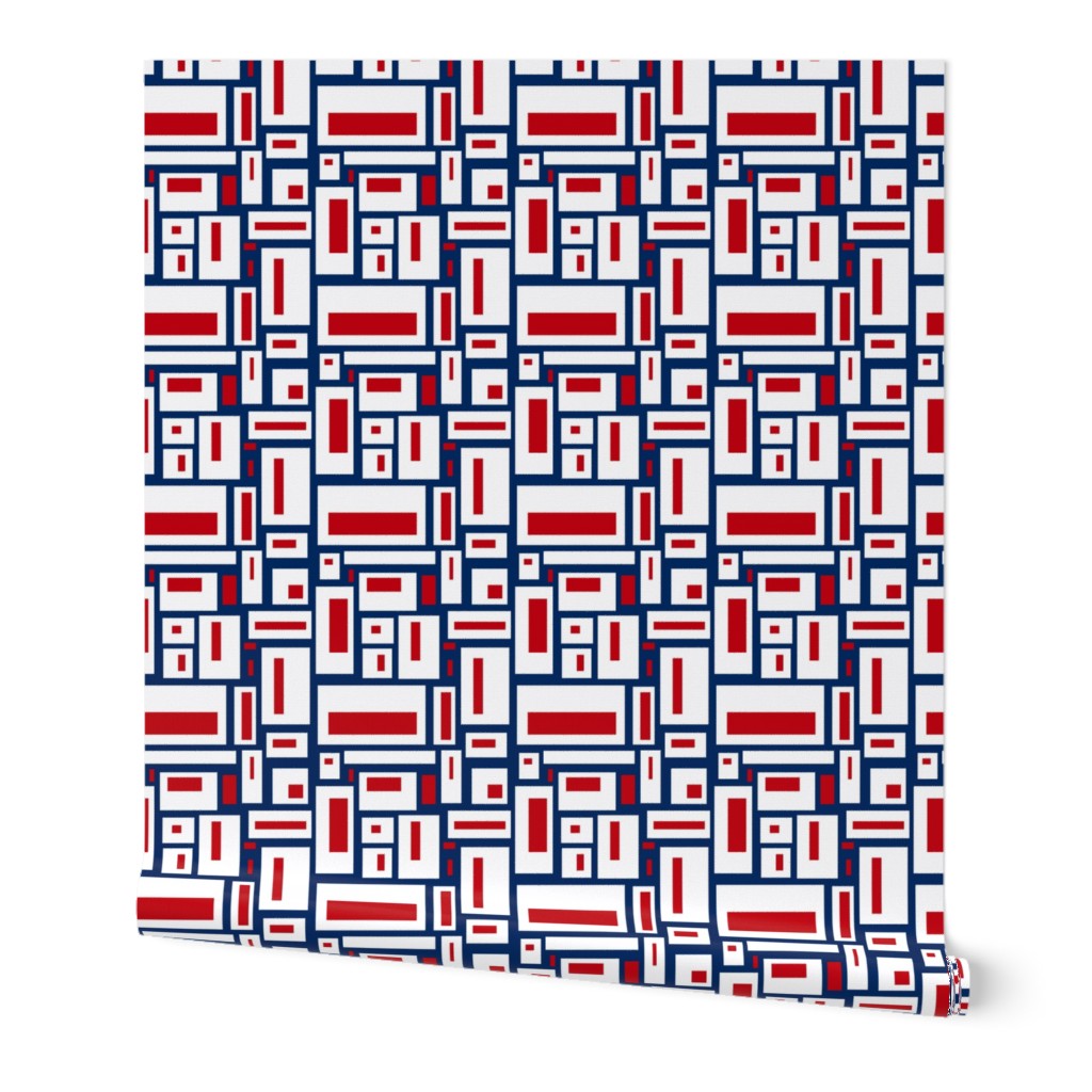 Red and White Geometric Rectangles on Navy Blue