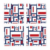 Red and White Geometric Rectangles on Navy Blue