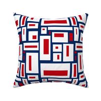 Red and White Geometric Rectangles on Navy Blue