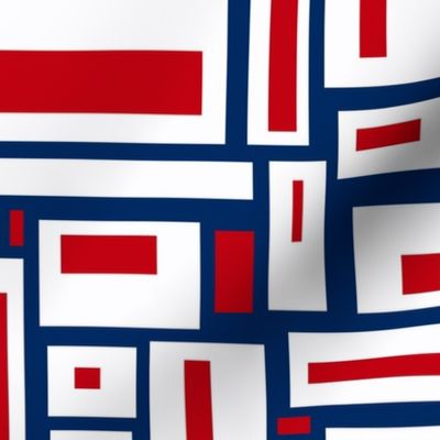 Red and White Geometric Rectangles on Navy Blue