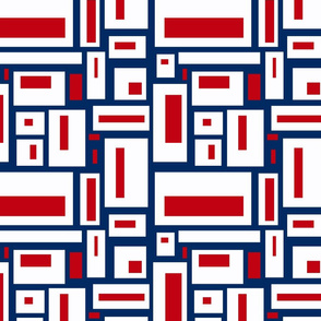 Red and White Geometric Rectangles on Navy Blue