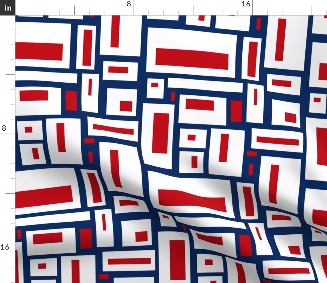 Red and White Geometric Rectangles on Navy Blue