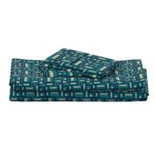 minimalist geometric rectangles in teal and tan on navy blue, modern